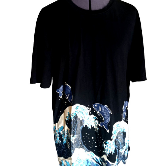 Shein men's koi fish graphic short sleeve tee shirt, black, XXL - Picture 1 of 6